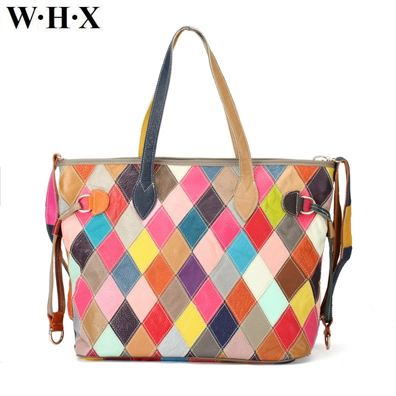 

WHX Brand Genuine Leather Women Big Handbags Handmade leather stitching Shoulder Bag Top-handle Women Crossbody Bag ladies bags