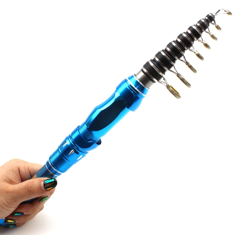 Vara de Pesca Telescópica de Fibra de Carbono Haste de Fiação Vara de Viagem de Pesca Nova Promoção! Azul 1.8m 2.1 Ultra-curto Super Difícil 1.5 m 15 High Quality Esporte e Lazer