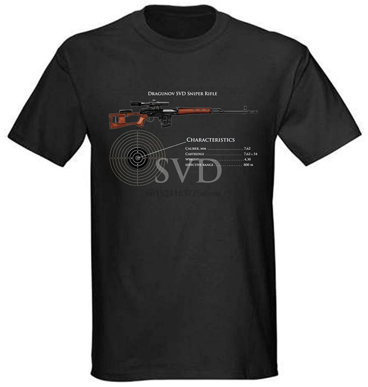 

New Brand Bespoke Souvenirs New Mens Black Military Russian T-Shirt AK-47 SVD Dragunov Sniper Rifle NWT Graphic Shirts