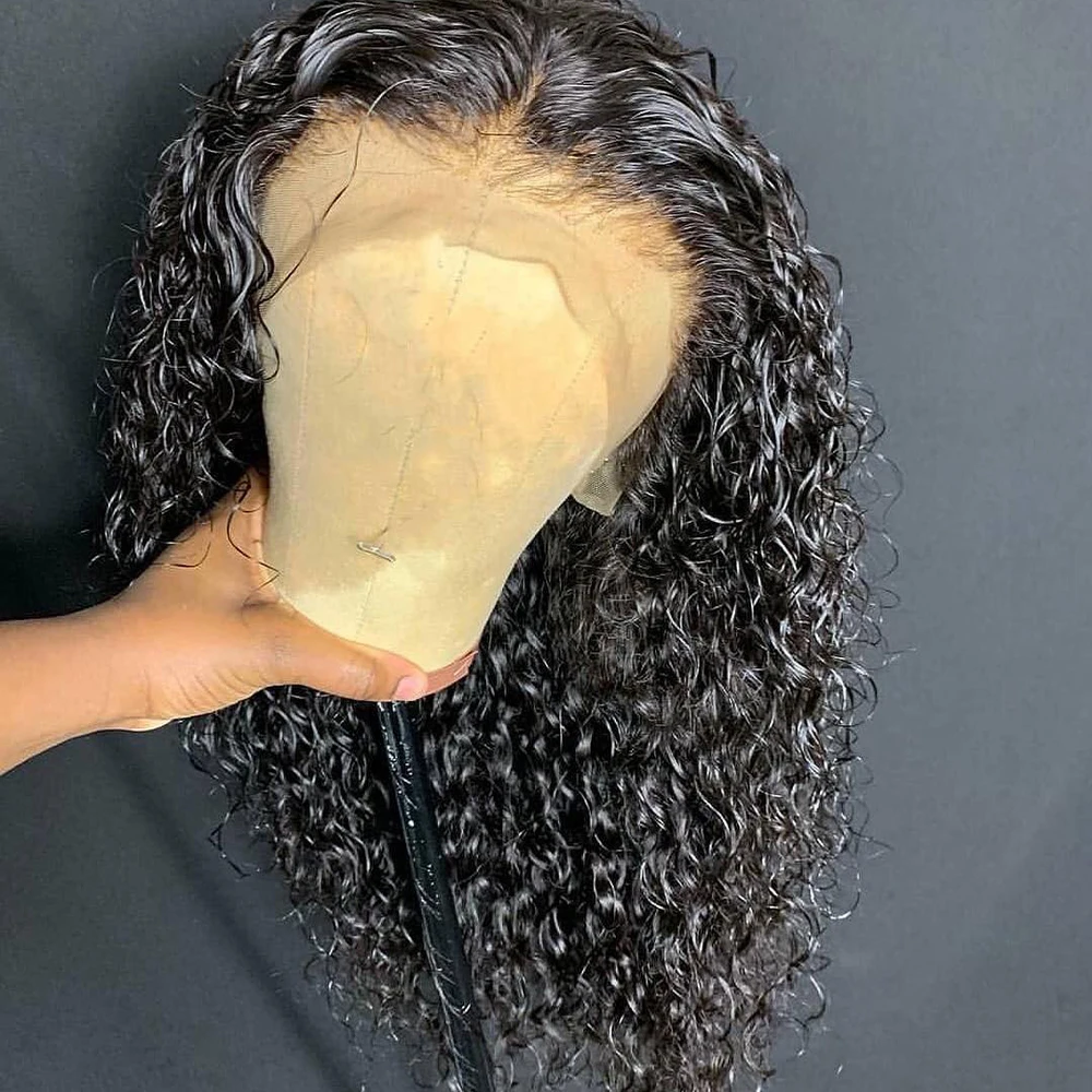 Вьющиеся человеческие волосы парик 360 синтетический фронтальный парик предварительно сорвал с волосами младенца Бразильские глубокие вьющиеся невидимые узлы натуральные перуанские волосы Remy