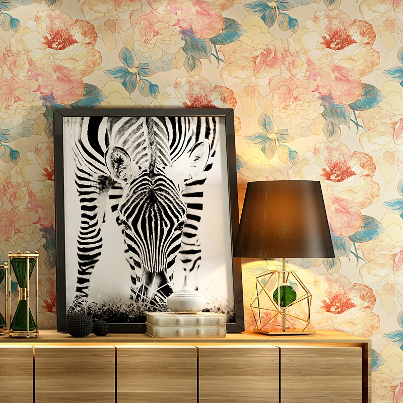 Buy American Country Pink Big Flower Wallpaper Ink