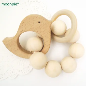 

5 Pcs Per Lot Sale Chunky Baby Teething Toy Ring Wooden Montessori Baby Natural Wood Teether BITING BEADS Baby Shower Gift