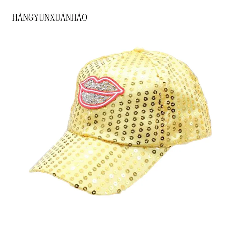 

Women Men Full Glitter Round Sequins Baseball Cap Solid Color Adjustable Magic Sticker Strap Hip-Hop Party Snapback Bone Hat