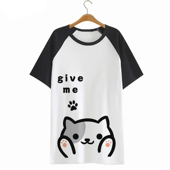 

Neko Atsume T-shirt Anime backyard cat Cute Harajuku Short Sleeve Summer Blusa Breathability Shirt Peplum Lolita Kawaii Top Tees