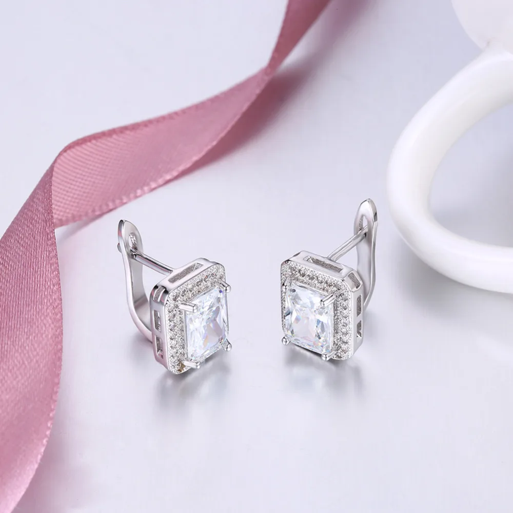 

Simple Trendy White Gold Color Geometric Square Big Stone Earrings For Women Fashion Drop Earrings Jewelry Gift