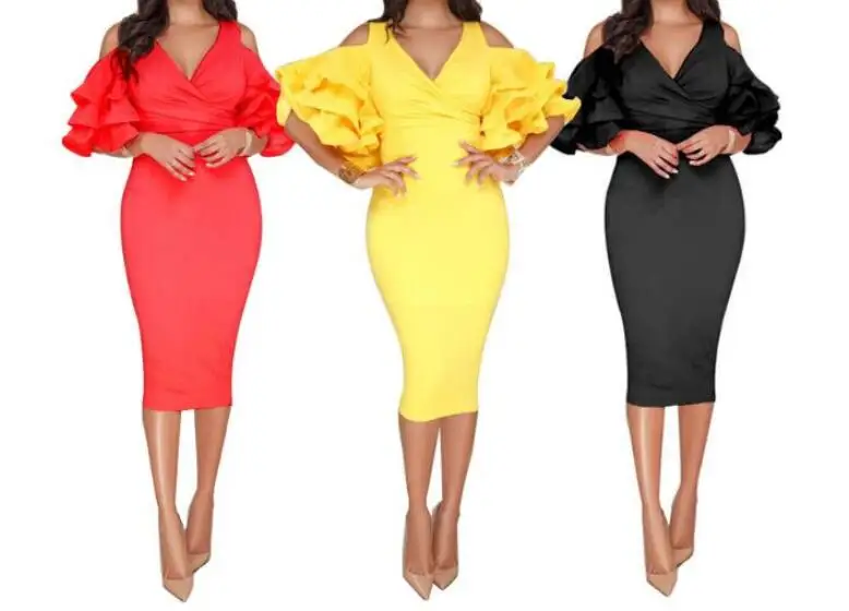

New Summer 2019 Women Dress Summer Vestidos Sexy Fashion Party Dresses Yellow Red Ruffles Butterfly Short Sleeve Midi Dress