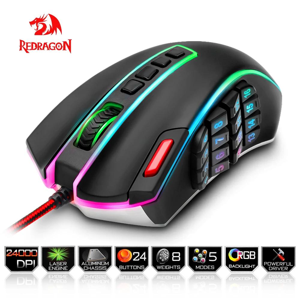 Redragon USB wired RGB Gaming Mouse 24000 DPI 24 buttons laser