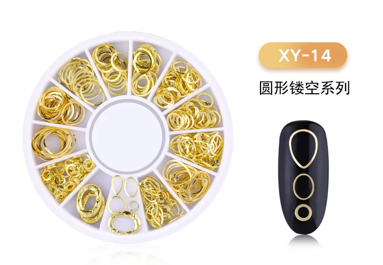 17 вариантов золотой цвет ногтей Полые Дизайн украшение для ногтей накладные декоративные ногти маникюрный материал XY-01-17