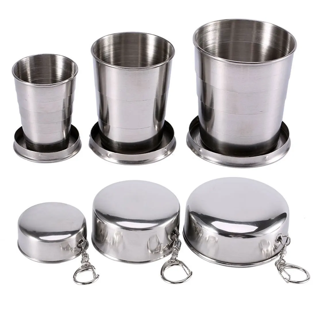 

Household 60ml 150ml 250ml Stainless Steel Camping Folding Cup Portable Outdoor Travel Demountable Collapsible Cup With Keychain
