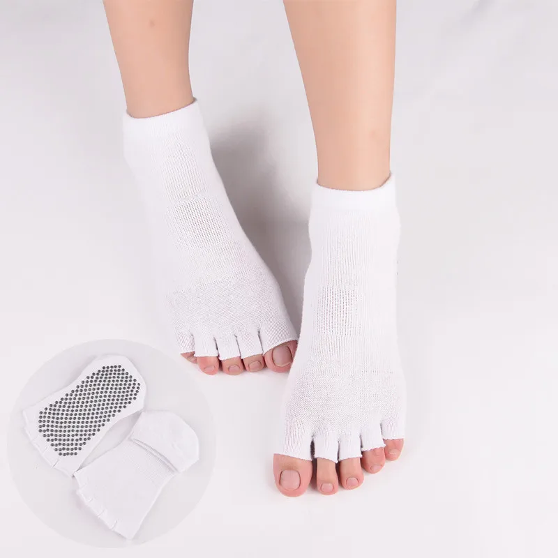 Женские носки для йоги; нескользящие женские спортивные носки для массажа; брендовые теплые носки из хлопка с короткими пальцами; - Цвет: White