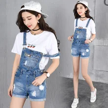 2017 Summer Style Denim Shorts Plus size Korean Style Womens Jumpsuit Denim Overalls Casual Girls Roll-up Hem Pants Jeans Short