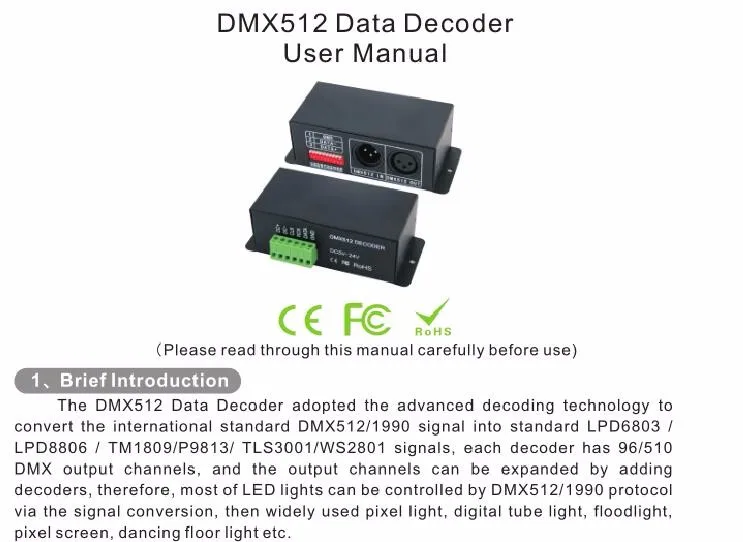 BC-802 DC5V-24V светодиодный DMX512 SPI(ttl) конвертер декодер Выход сигнал 6803/1809/8806/9813/3001/2801 DMX512 данных светодиодный контроллер