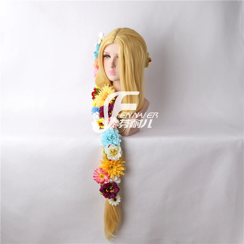 Запутанные косплей парик волос принцесса косплей Рапунцель косы Искусственные цветы полный набор Хэллоуин ролевые игры
