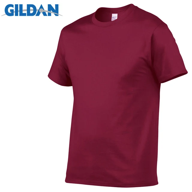 1 PCS Gildan Quality Men's Summer 100% Cotton T-Shirt Men Casual Short Sleeve O-Neck T Shirt Comfortable Solid Tops Tees Maroon