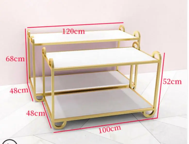 Europe type gold dress shop rack rack high grade clothes rack shoes bag double layer clothing display rack - Цвет: 7