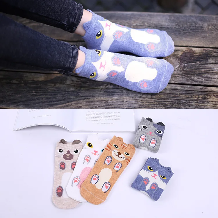 

Women cotton socks Fashion cute Cartoon Dog Cat 3D Animals Style Warm Socks Lady Floor Socks for Female
