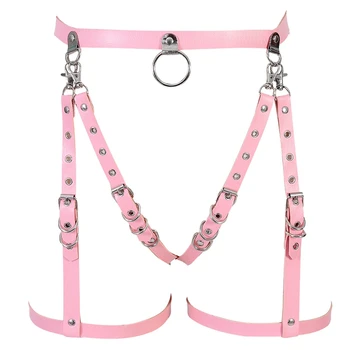 

Pink Leather Harness Garter Waist Body Bondage Cage Belt Fetish Sexy O-ring Punk Gothic Plus Size Adjust Dance Rave Lingerie
