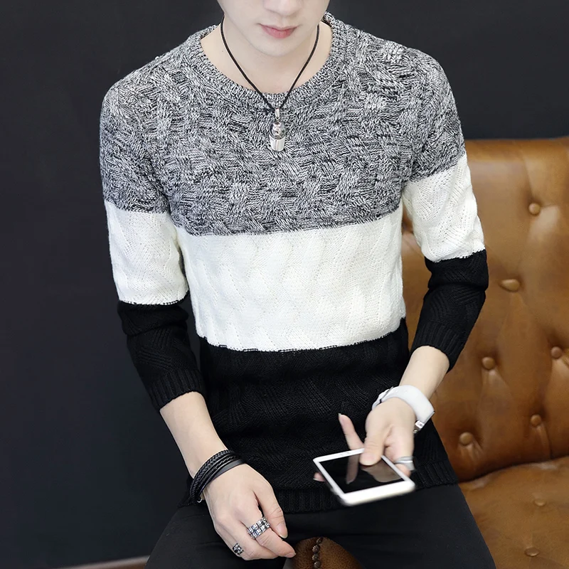 Men Sweater Thin 2019 New Arrival Autumn And Winter Patchwork Male Knitted Pullover Sweater Teenage Boys Korean Style M32 Men Sweater Thin 2019 New Arrival Autumn And Winter Patchwork Male Knitted Pullover Sweater Teenage Boys Korean Style M32