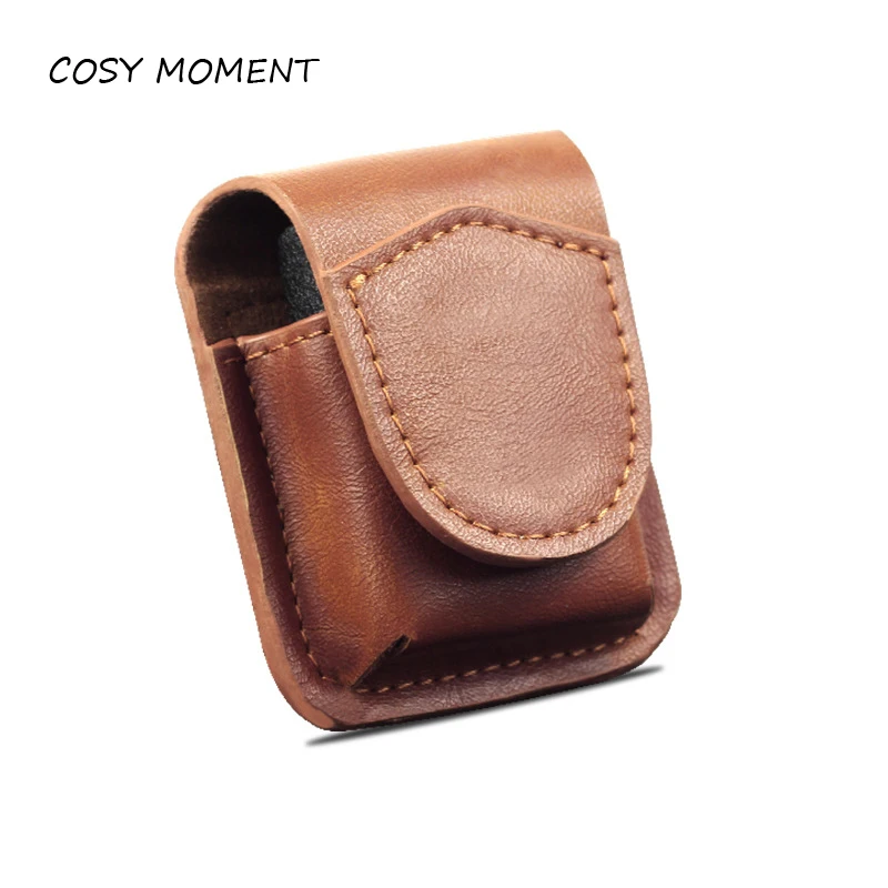 

COSY MOMENT Brown Retro Lighter Cover Handmade Small Box Case For Zippo Kerosene Lighter Case Attachable To Belt Foe Men YJ444