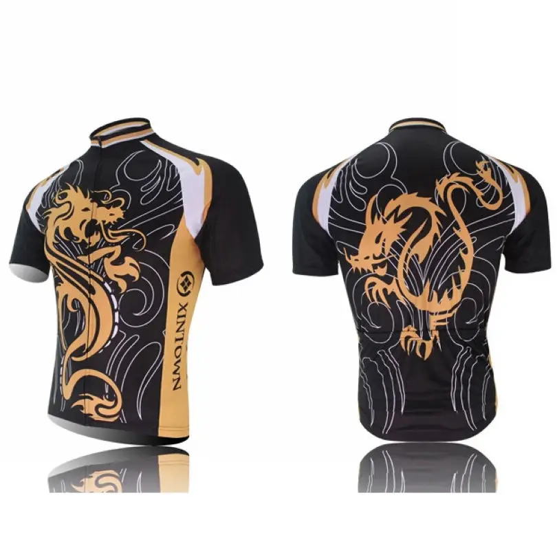 Xintown فريق الرياضة في الصيف ropa ciclismo الدراجات جيرسي مريلة السراويل مجموعة دراجة دراجة قصيرة الأكمام الملابس الصفراء التنين