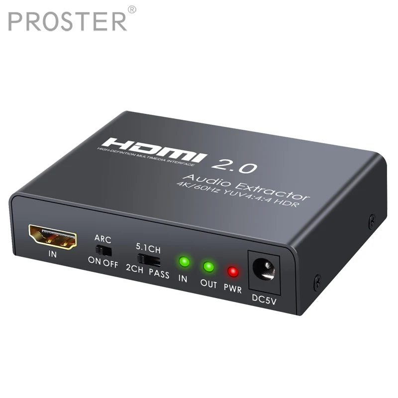 Proster HDMI в оптический TOSLINK SPDIF RCA L/R 3,5 мм наушники HDMI 2,0 аудио экстрактор поддержка 4K 60Hz YUV 4:4:4 и HDR адаптер