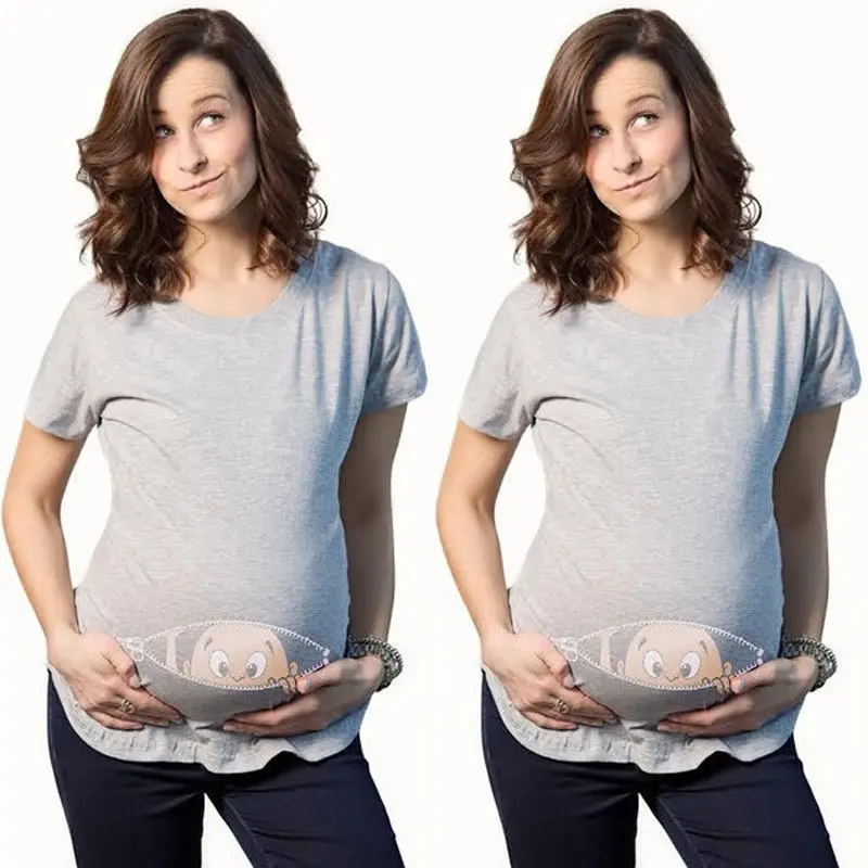 Новинка года; летняя футболка для беременных; женская футболка с героями мультфильмов; детская футболка с принтом; Одежда для беременных; забавная футболка размера плюс M-3XL - Цвет: gray