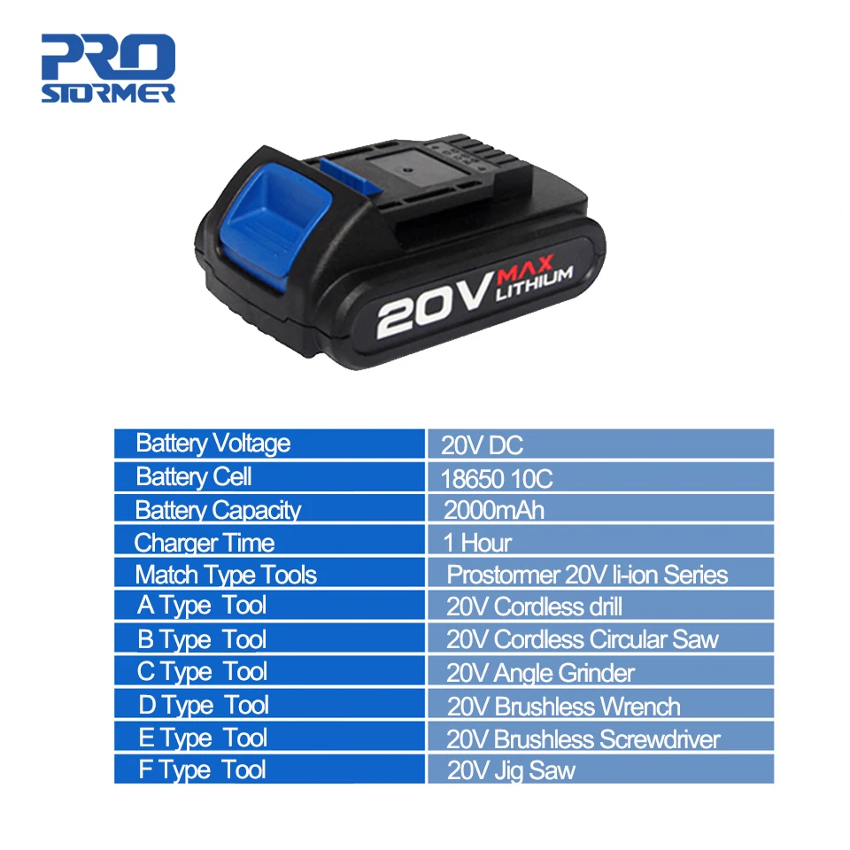 PROSTORMER 2000mAh/4000mAh работает на 20V литий ионной серии беспроводной Dirll/бесщеточный