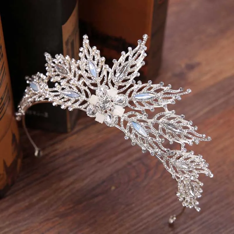 

Luxury Wedding Bridal Silver Leaf Tiara With Rhinestone Crystal Drill Crown noiva Bride Princess Hair Ornaments jewelry JL