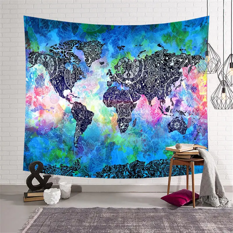 

World Map Tapestry Wall Hanging Carpet Colorful Throw Yoga Mat Camping Tent Travel Sleeping Pad for Home Bedroom Decoration