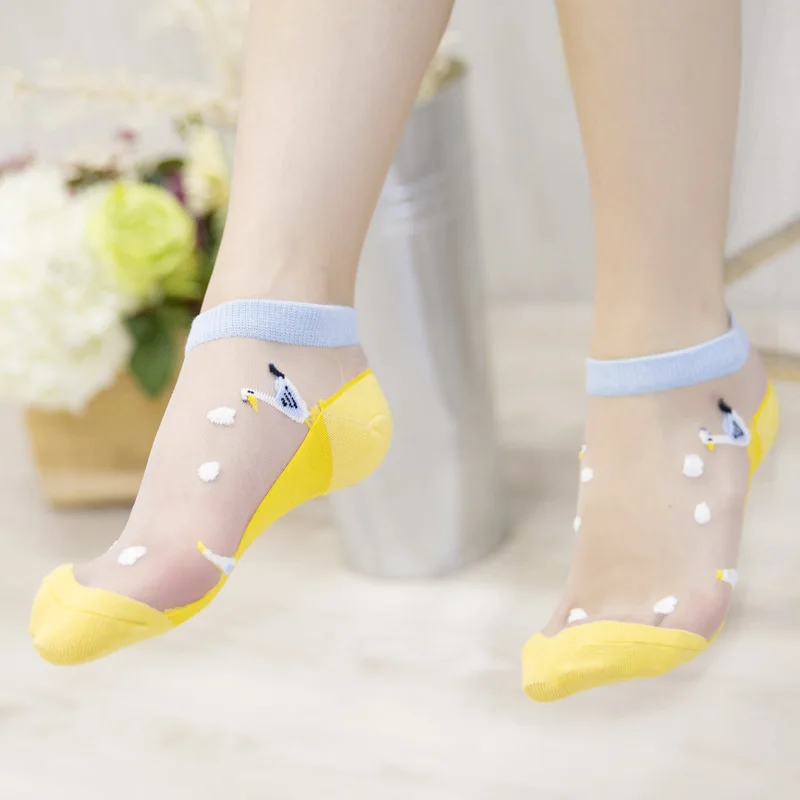 

Marine Style Embroidery Short socks Bottom cotton Women transparent socks Summer Cartoons girls cute Slim short sock 10colors