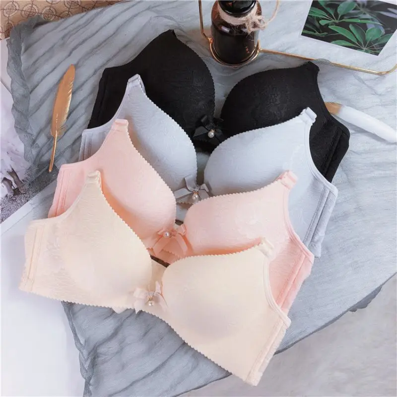 

Women Comfortable Seamless Push Up Bra Bralette Female Wire Free Padded Gathered Bra 3/4 Cup Bow Jacquard Bra Sexy Lingerie