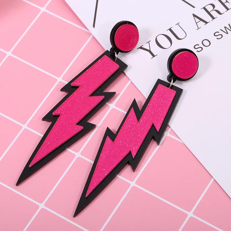 

European Fashion Night CLub Punk Jewelry Acrylic Geometric Long Lightning Stud Earrings