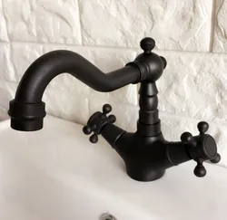 Black Oil Rubbed Brass Dual Cross Handles One Hole Bathroom Kitchen Basin Sink Faucet Mixer Tap Swivel Spout Deck Mounted mnf346