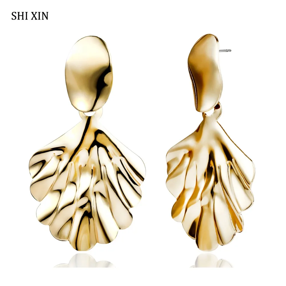 

SHIXIN Luxury Leaf Pendant Drop Earrings Hanging Fashion Jewelry for Women Boho Modern Irregular Geometric Big Oorbellen Female