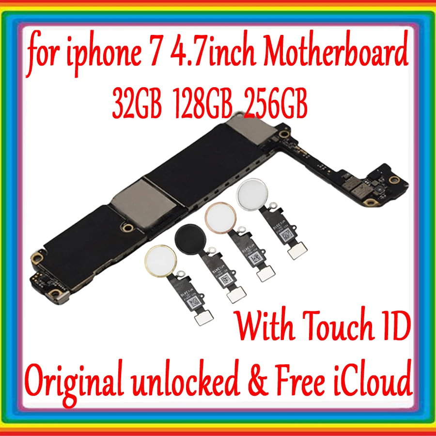 

For iPhone 7 Motherboard Unlock Mainboard With Touch ID/With Touch ID Plate Full chips 100% Original For iPhone 7 Logic Boards