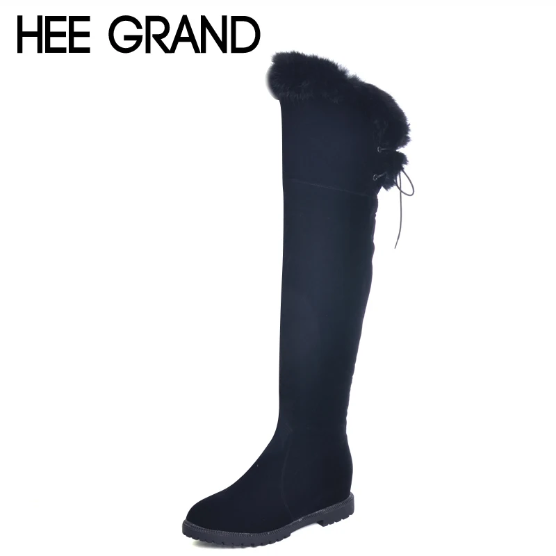 

HEE GRAND Over-The-Knee Boots Rabbit Fur Zip Flock Winter Women Boots Slim Inner Height Increasing Platform Shoes Woman XWX3557