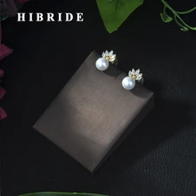 Новинка, жемчужные Ювелирные серьги, розовое золото, Цвет кубический циркон, серьги для женщин, свадебные подарки, hibrid E-233