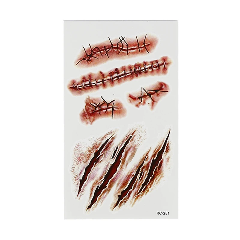 

1pc Tattoo Sticker Waterproof Halloween Terror Wound Realistic Blood Injury Scars