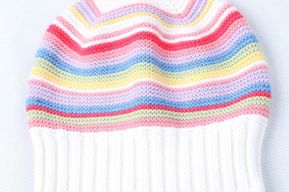 Girl Kids Beanie Winter Knit Hat Warm Cotton Brim Stripe Toddler Casual Outdoor Skiing  Accessory (4)