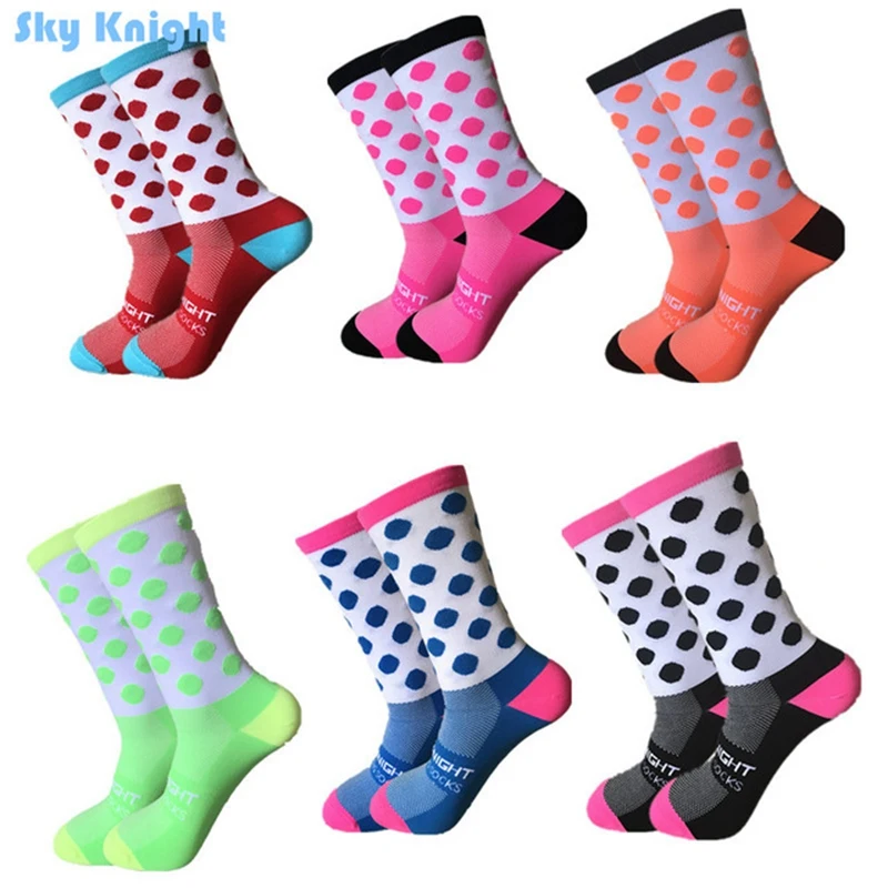 

New Solid Dot Print Racing Men's Cycling Socks Professional Brand Sport Outdoor Socks Breathable Road Women's Bicycle Socks