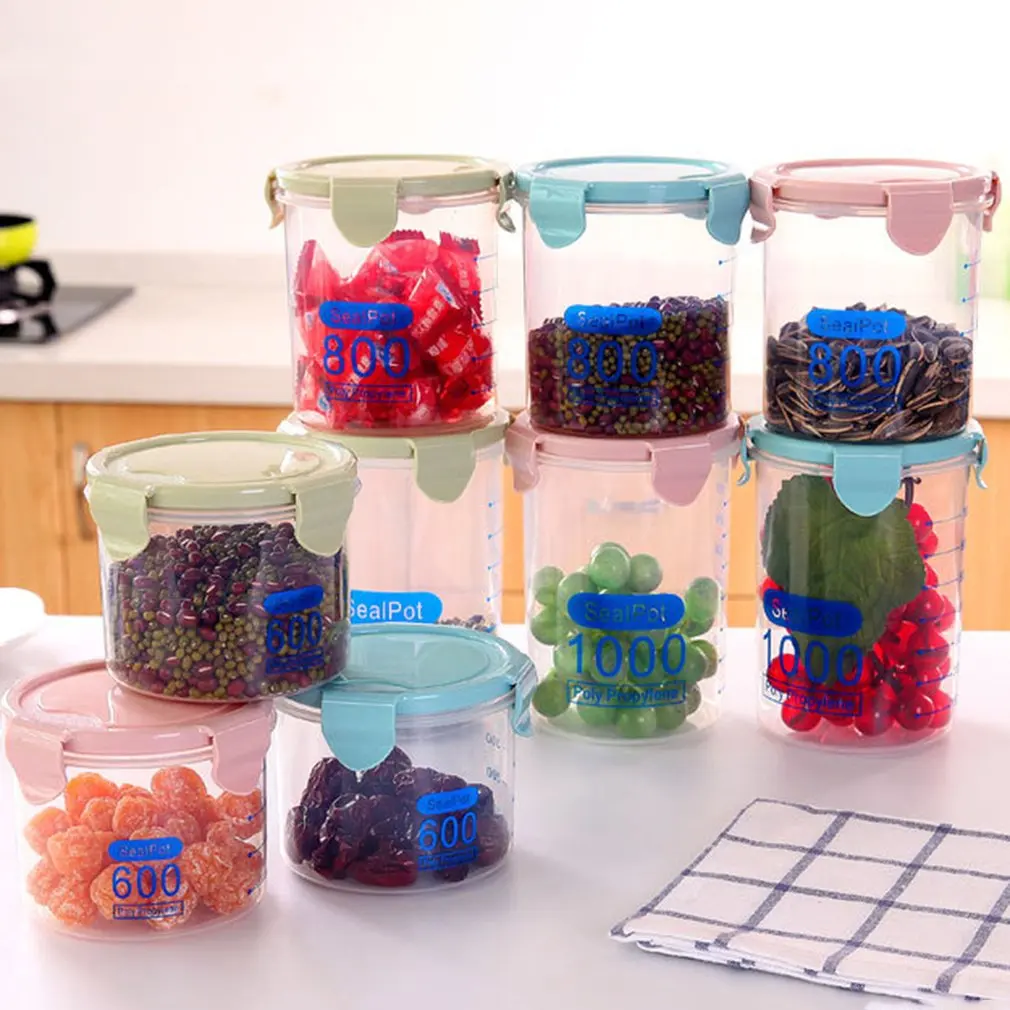 

Multi-functional Clear Plastic Sealed Cans Storage Tank Kitchen Dry Food Containers Home Food Grain Storage Jar