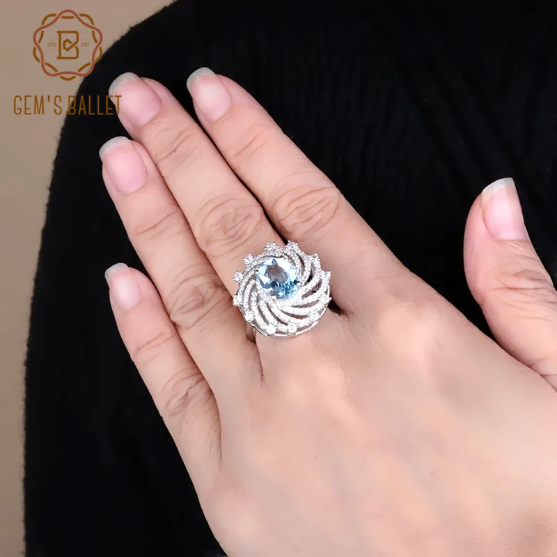

Gem's Ballet Luxury Natural Sky Blue Topaz Cocktail Ring 925 Sterling Silver Gemstone Engagement Rings For Women Fine Jewelry