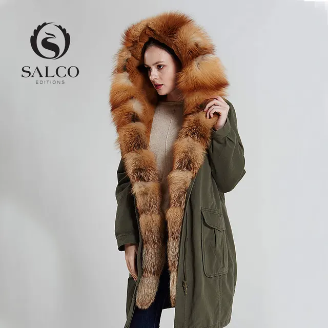 Cheap SALCO The latest led 2016 ms leisure high-end red fox rabbit gallbladder inside long hooded coat coat