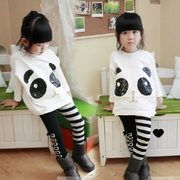 New 2016 Spring Baby Girl Children Clothes Panda Set kids family