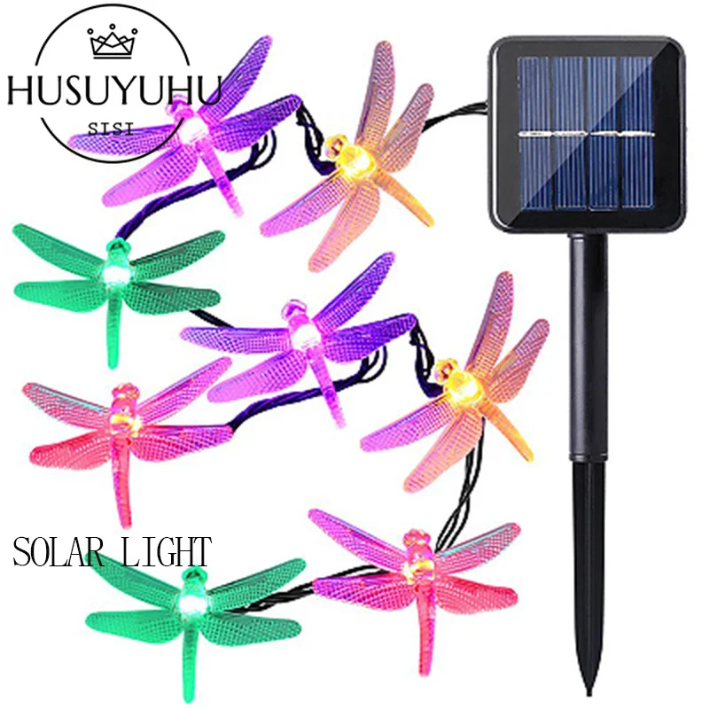 HUSUYUHU SISI гирлянды на солнечной батарее 6 метров 30 светодиодный стрекоза солнечные огни газон Свадебные и праздничные украшения многоцветные