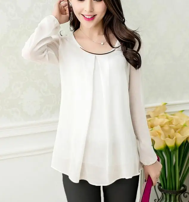 

Korea New 2019 Blusas Femininas Plus Size 4XL Elegant Brief Summer Blouse White Slim Fold Sheer Blouses Chiffon Shirt Women Tops