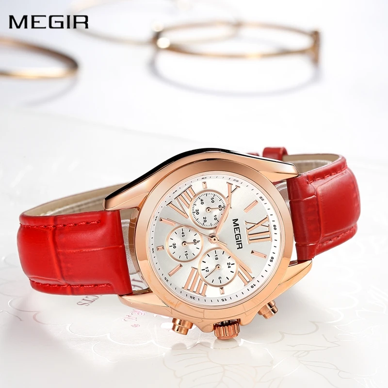 

MEGIR Women Fashion Watches Lady Leather Band High Quality Luxury Waterproof Watch Women Gift Chronograph Clock montre femme