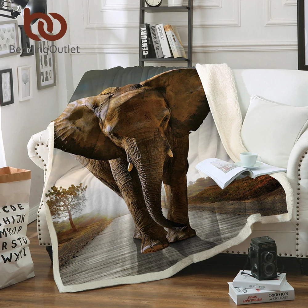 BeddingOutlet 3d Elephant Throw Blanket Indian Bedclothes Sherpa Fleece
