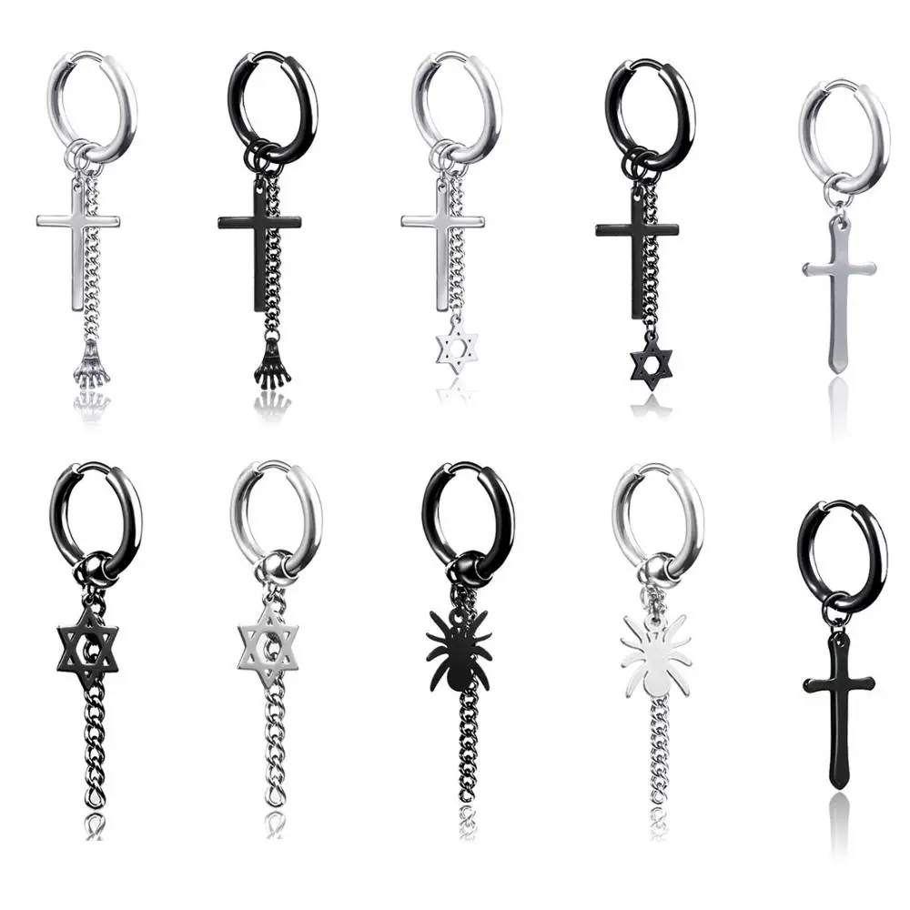 

Allergy Free Stainless Steel Cross Earrings for Women Silver Black Hexagram Earring Fashion Jewelry Hip Hop Punk Earring 1 Pcs
