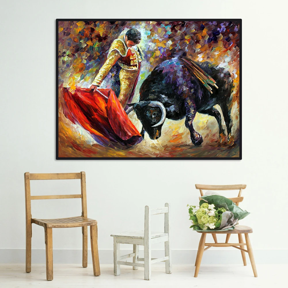 

Wonderful Spanish Bullfighting Palette Knife Painting Canvas Print Picture for Living Room Bedroom Office Wall Art Decoration